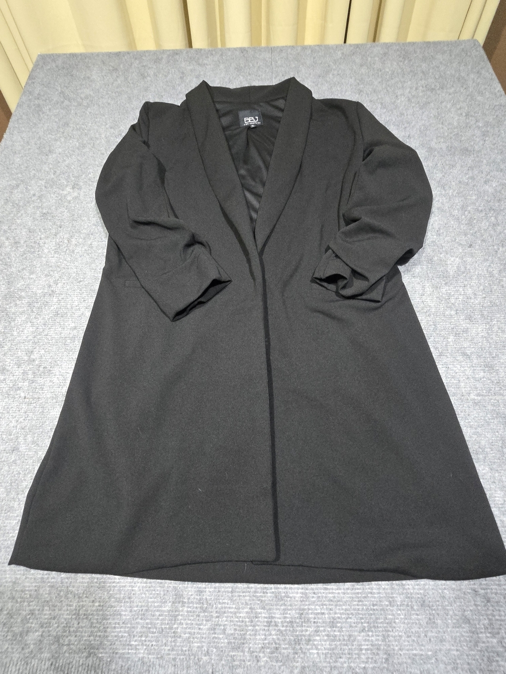 BBJ Los Angeles Women’s XL Black Longline Blazer Ruched Sleeve Open Front Jacket